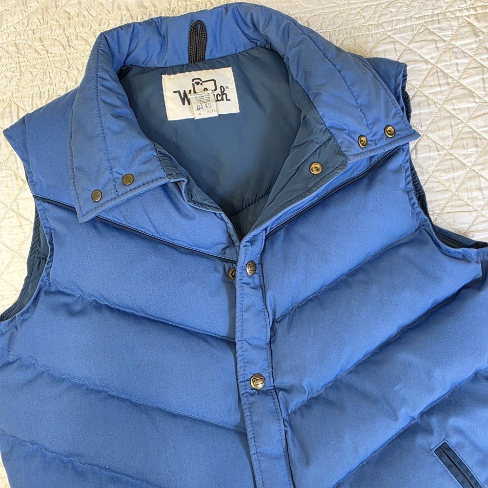 Vintage 1960s Down Filled Woolrich‎ Mens Royal Blue Puffer Vest Gorecore Outdoor